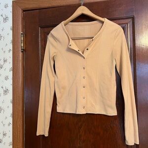 American Eagle Outfitters Beige Button-Down Shirt